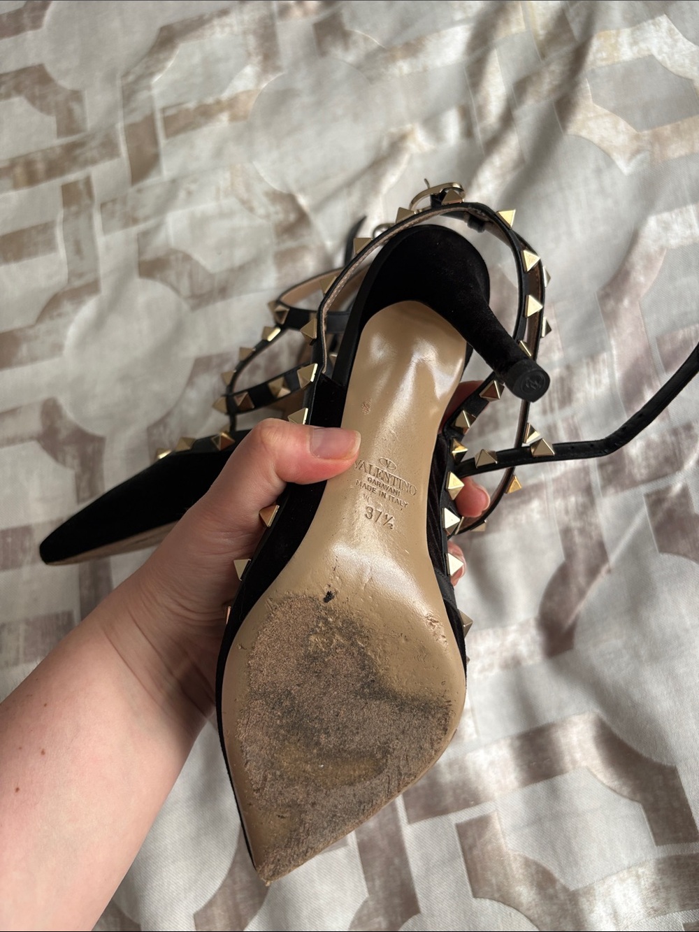Valentino Black Stud-Embellished Pointed-Toe Slingback Heels - Picture 5 of 5